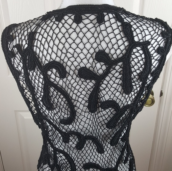 Vintage Black Beaded Crochet Vest with Fringe - Picture 3 of 8